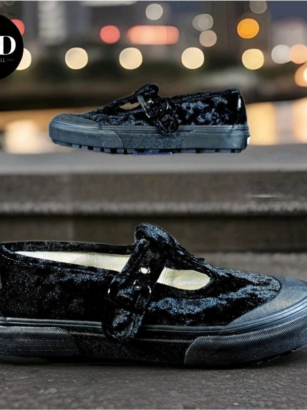 VANS Style 93 Mary Janes Black Crushed Velvet Shoes VN0A3XTJBMA - Women's Sz 9.5